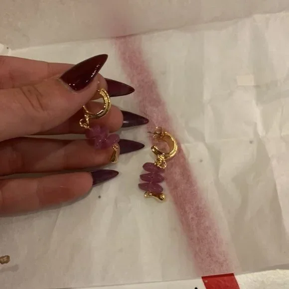 Vintage Avon Versatile Style Hoop Earrings‎ Faux Amethyst Gold Tone 1992 Dangle - Picture 4 of 7